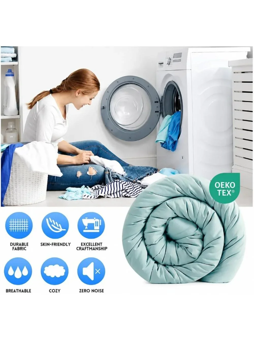 Cozy Aqua Queen Size Down Alternative Comforter, Soft & Warm, 88x88 Inches